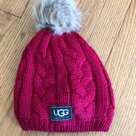 UGG Accessories - Red cable stitch hat with Pom Pom